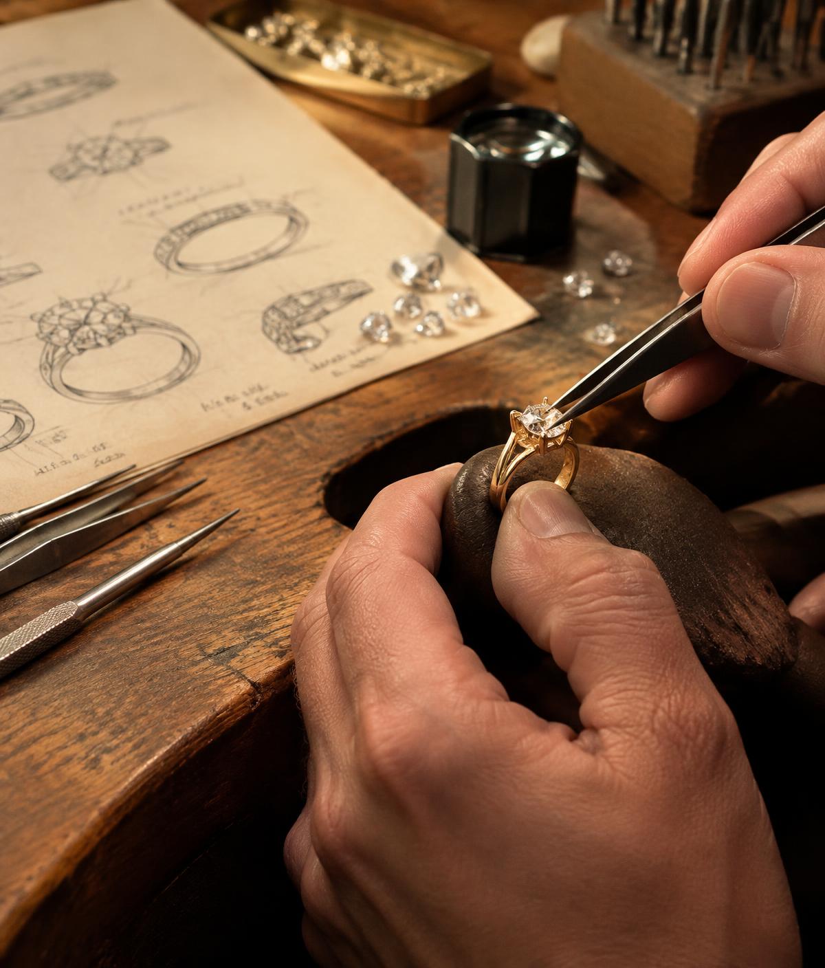 Goldsmith creating a bespoke diamond ring